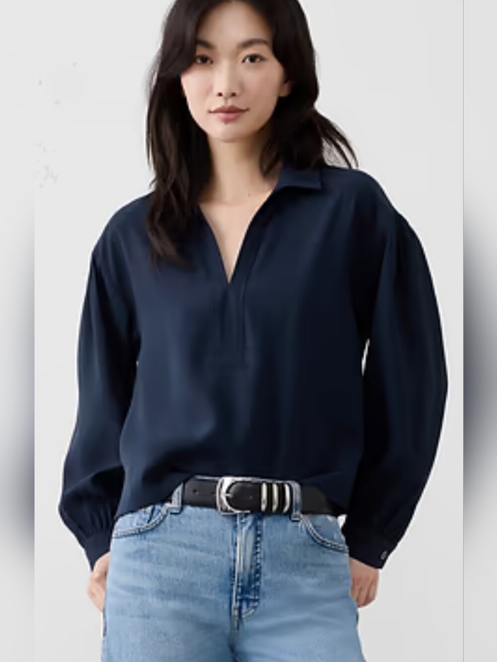(1770) NWT BANANA REPUBLIC FACTORY Johnny-Collar Twill Popover Top, Size S